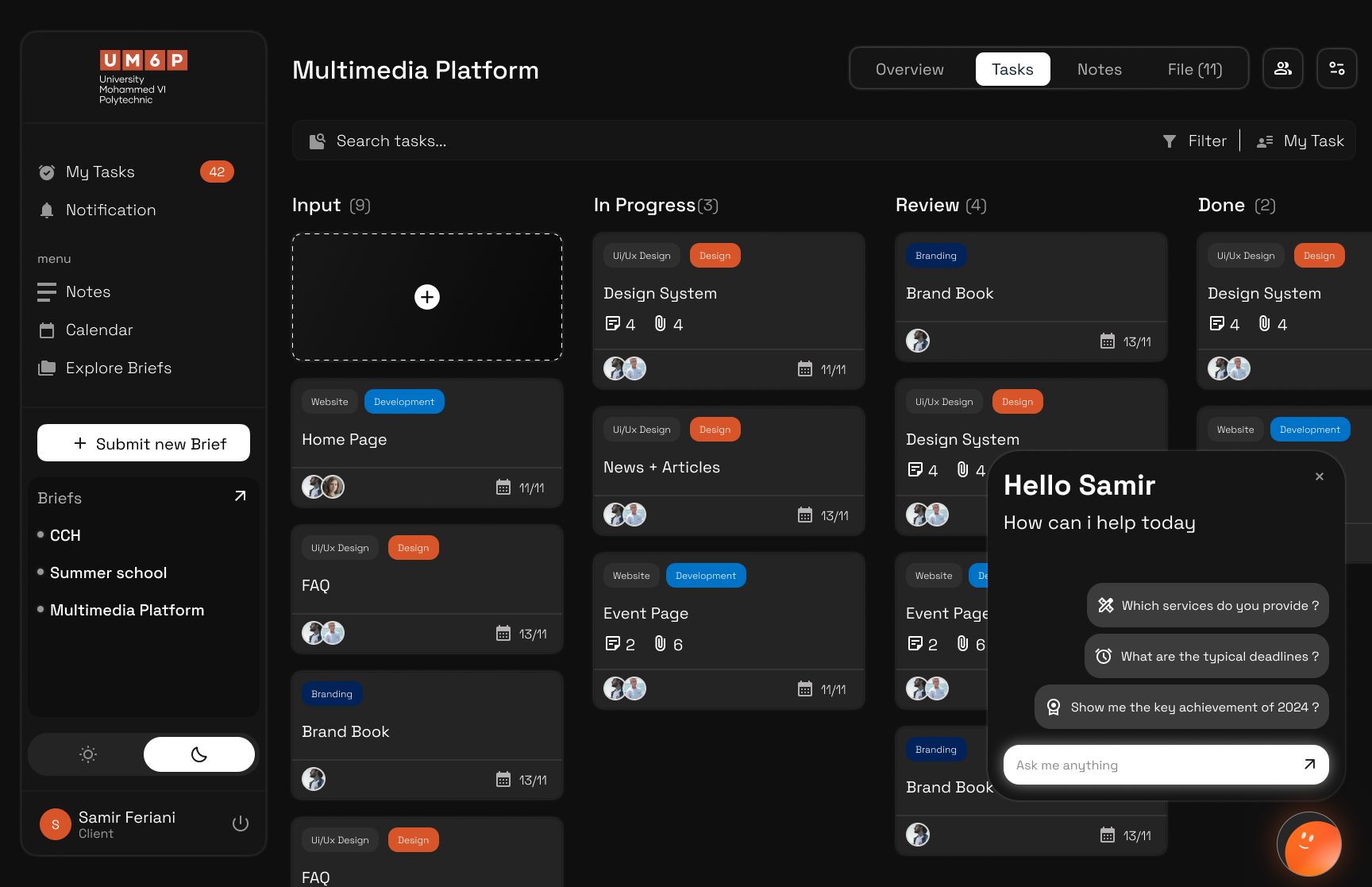 UM6P service platform interface, view 1